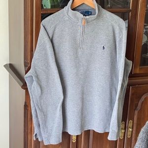 Grey Polo Quarter Zip Cotton Pullover Sweatshirt